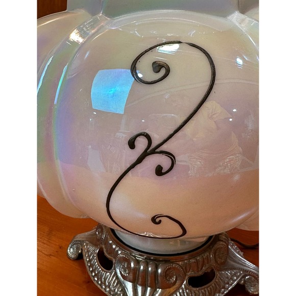 Vintage Iridescent Glass Lamp with Raised Accents - Picture 3 of 10